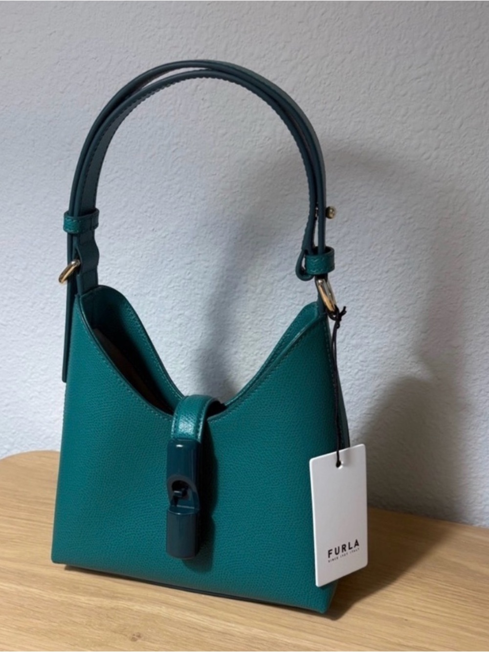 Furla Teal Pebbled Leather Shoulder Bag